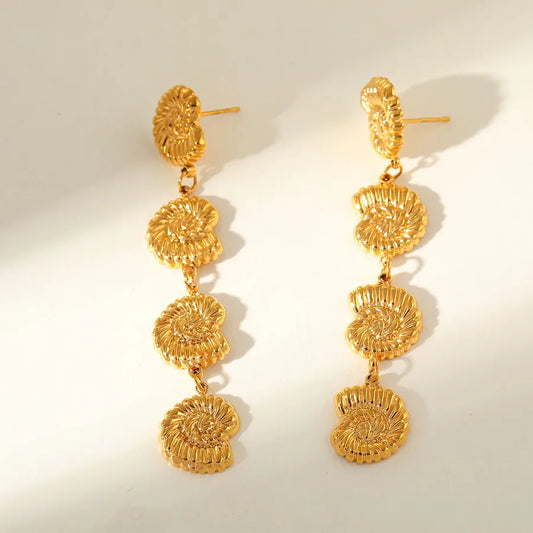 pendientes 304 acero inoxidable bañado en oro 18k diseño snails Loyobriyida fondo blanco