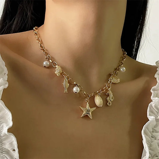 collar aleación diseño estrella de mar Loyobriyida fondo blanco