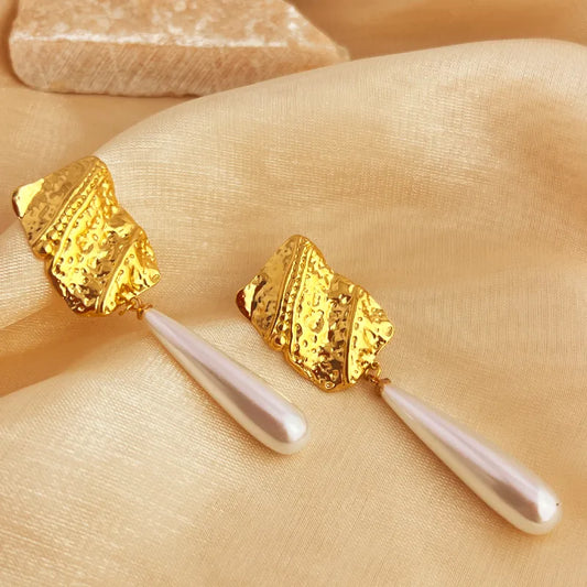 Comprar 1 Pair Elegant Vacation Sector Shell Polishing Plating 304 Stainless Steel 18K Gold Plated Drop Earrings