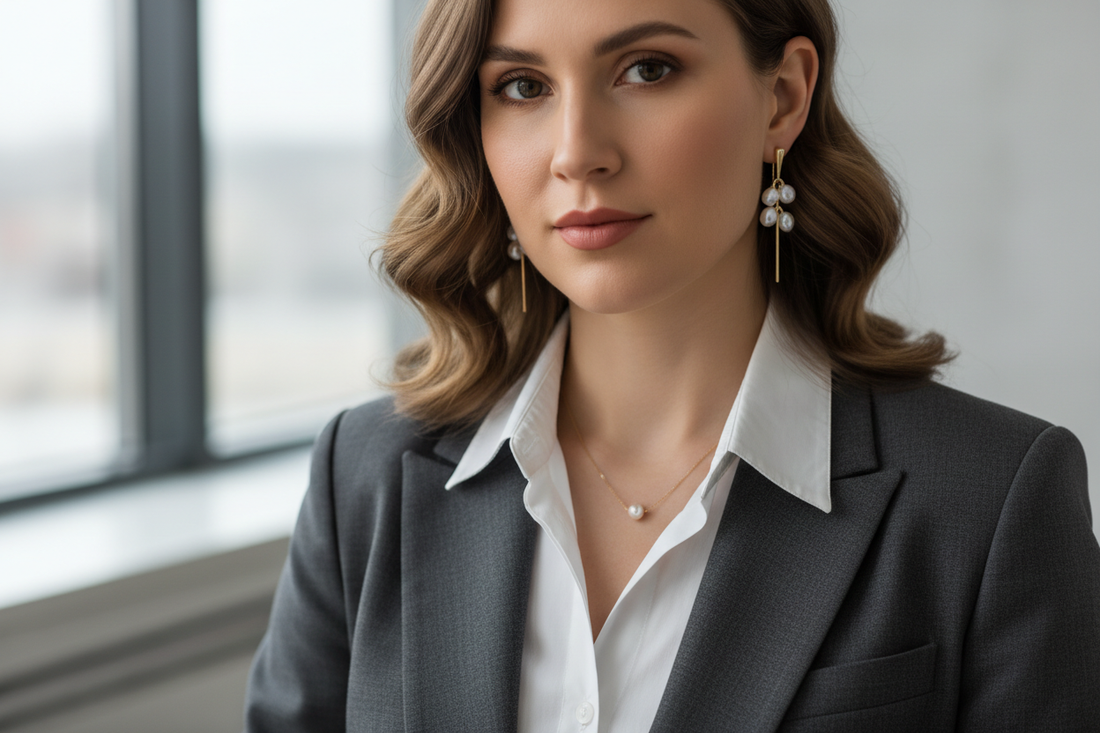 pendientes de perlas modernas y una cadena fina dorada