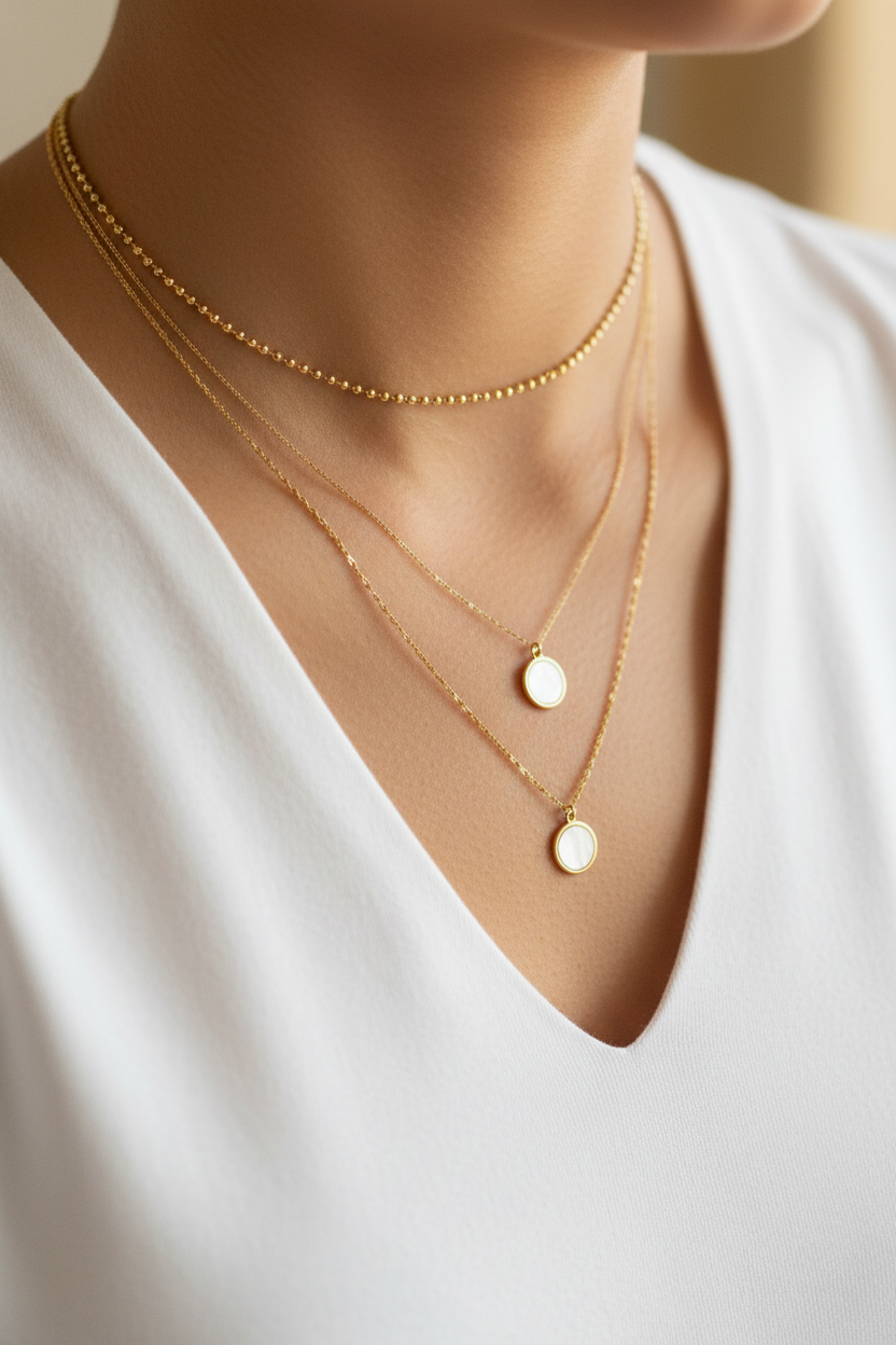 tres collares dorados a diferentes alturas