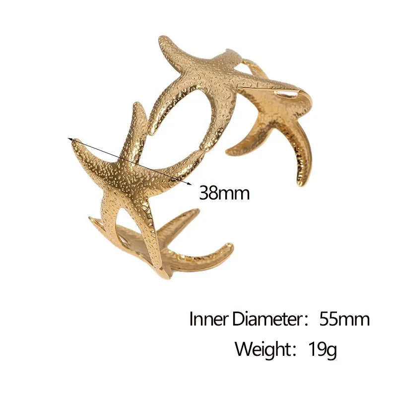 pulsera 304 acero inoxidable bañado en oro 18k diseño estrella de mar Loyobriyida fondo blanco