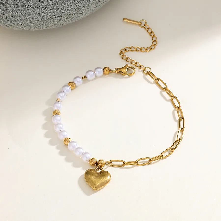pulsera 304 acero inoxidable bañado en oro 18k con imitación perla Loyobriyida fondo blanco