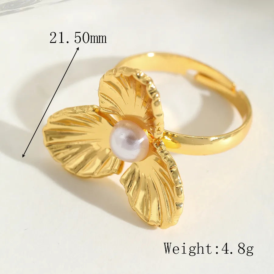 anillo 304 acero inoxidable bañado en oro 18k con imitación perla Loyobriyida fondo blanco