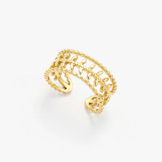 anillo 304 acero inoxidable bañado en oro 18k con piedras sintéticas Loyobriyida fondo blanco