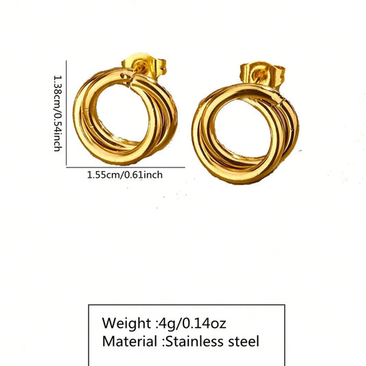 pendientes 304 acero inoxidable imitación oro diseño redondo Loyobriyida fondo blanco