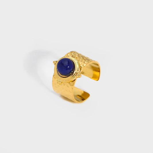 anillo abierto 304 acero inoxidable bañado en oro 18k con piedra natural Loyobriyida fondo blanco