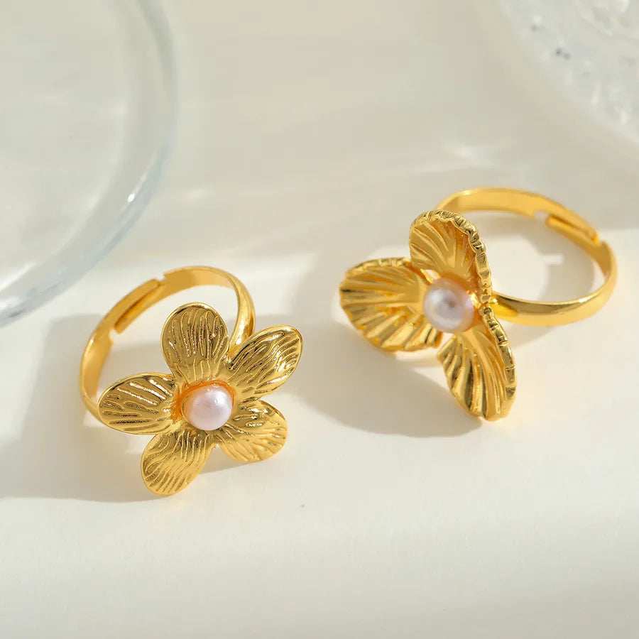 anillo 304 acero inoxidable bañado en oro 18k con imitación perla Loyobriyida fondo blanco