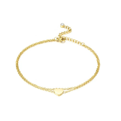 tobillera acero inoxidable bañado en oro diseño forma corazón Loyobriyida fondo blanco