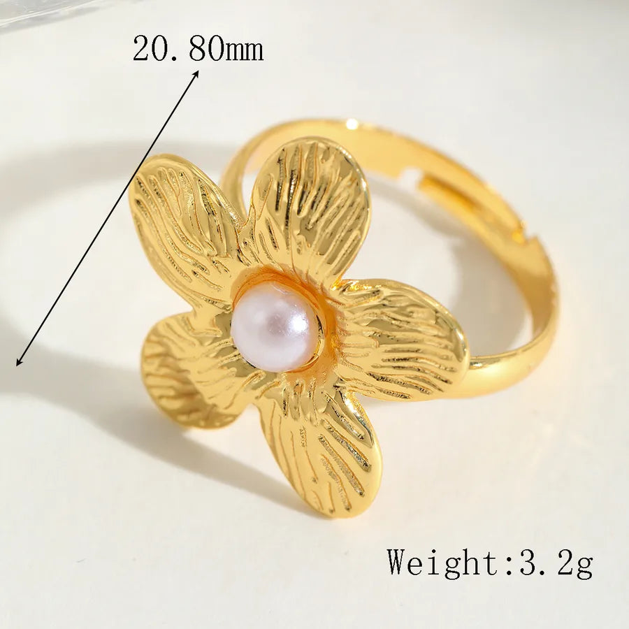 anillo 304 acero inoxidable bañado en oro 18k con imitación perla Loyobriyida fondo blanco